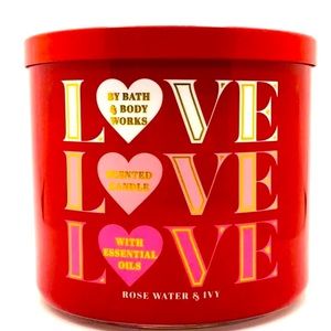 BATH & BODY WORKS "LOVE" ROSE WATER & IVY 3-WICK LARGE SCENTED CANDLE 14.5 OZ